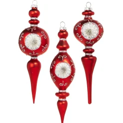 Raz Imports Raz 8.25" Vintage Red Finial Glass Christmas Ornament with Silver Reflectors 4320863 Sale