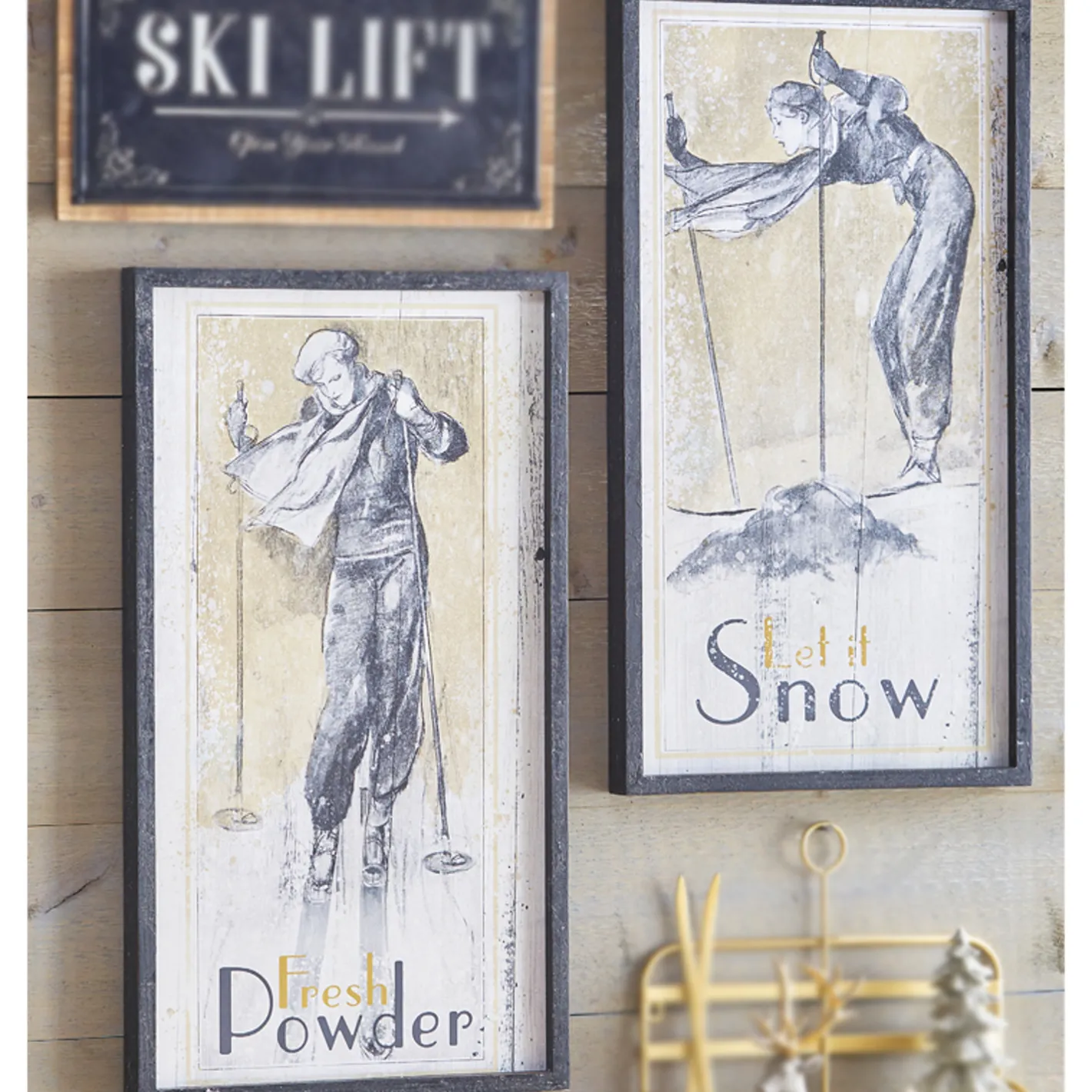 Raz Imports Raz 28" Vintage Ski Framed Wooden Christmas Wall Art 4144581 Clearance