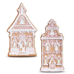 Raz Imports Raz 4" White and Pink Gingerbread Church Christmas Ornament Set of 2 4310202 Discount