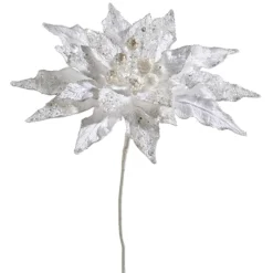 Raz Imports Raz 19" White Beaded Large Poinsettia Christmas Tree Pick F4448007 New