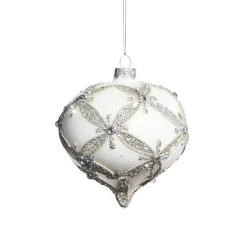 Raz Imports Raz 4" White with Silver Embellishment Glass Christmas Ornament 4322834 Sale