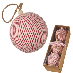 Raz Imports Raz Box of 3 4" Red Ticking Stripe Christmas Ornaments 4220852 Hot