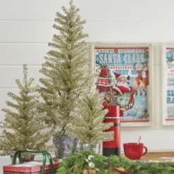 Raz Imports Raz Champagne Tinsel Tree In Galvanized Bucket Christmas Decoration