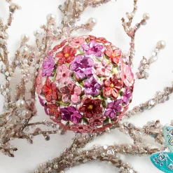 Raz Imports Raz Eric Cortina 4" Colorful Blossom Ball Glass Christmas Ornament 4553173 New