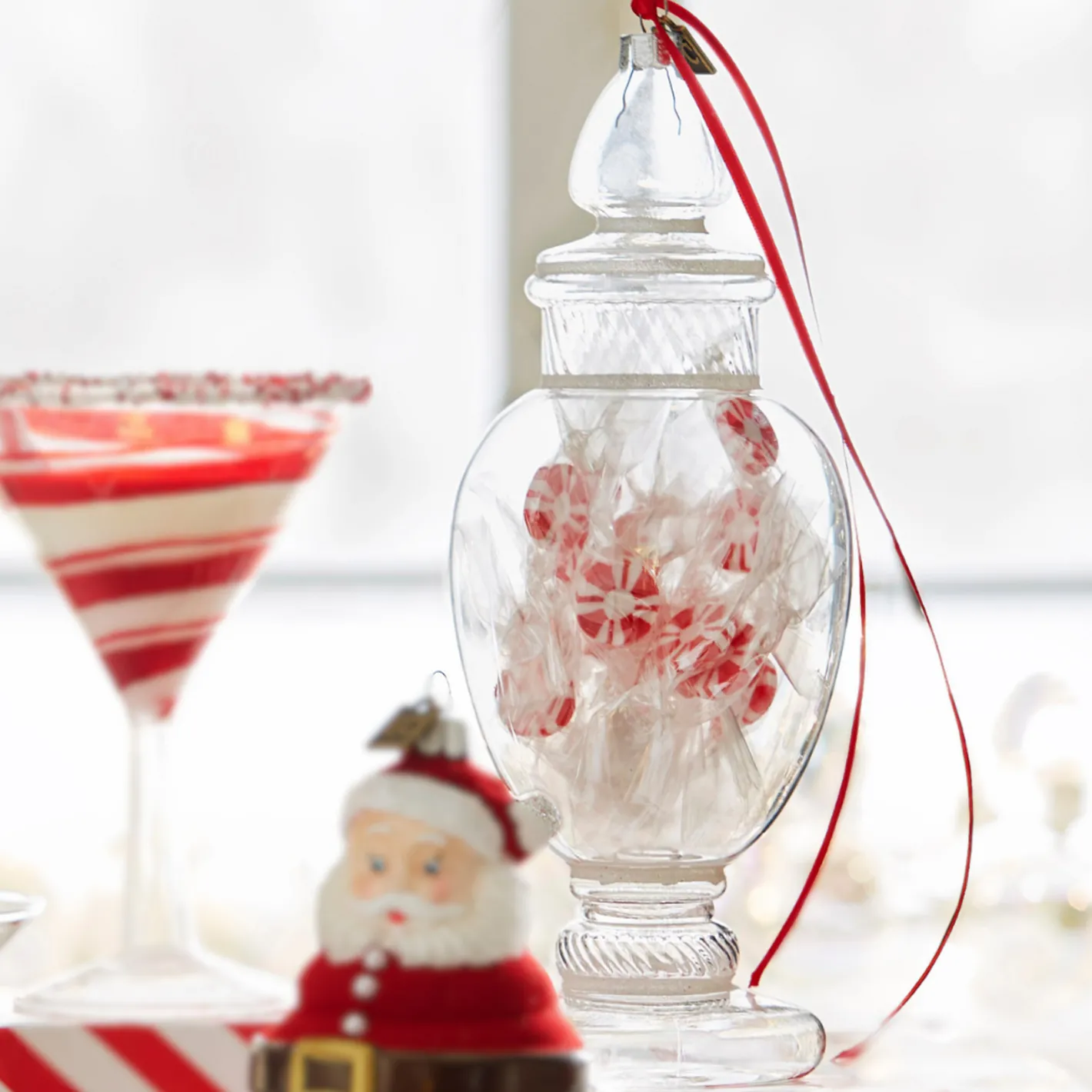 Raz Imports Raz Eric Cortina 8.25" Large Peppermint Candy Jar Glass Christmas 4453127 Discount