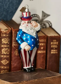 Raz Imports Raz Eric Cortina 5.5" Patriotic Santa Glass Christmas Ornament 4353129 Hot