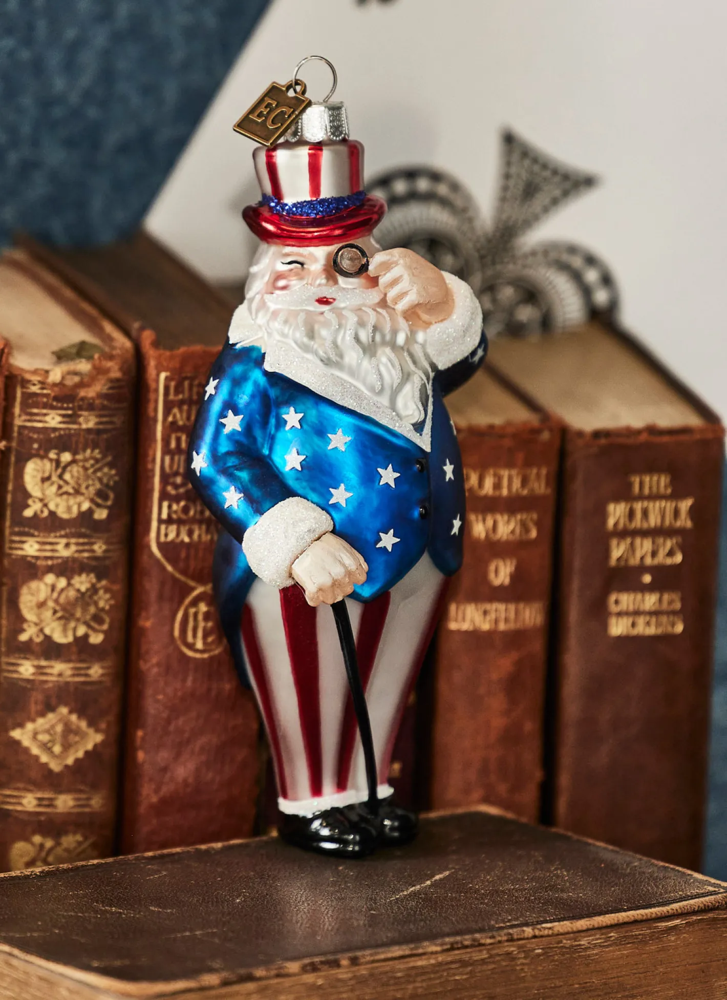 Raz Imports Raz Eric Cortina 5.5" Patriotic Santa Glass Christmas Ornament 4353129 Hot