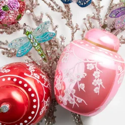 Raz Imports Raz Eric Cortina 8" Pink or Red Floral Ginger Jar Glass Christmas Ornament Sale