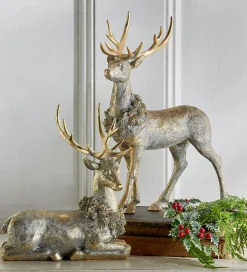 Raz Imports Raz Gold Deer with Christmas Wreath Figure Set of 2 4211148 Hot