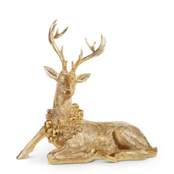 Raz Imports Raz Gold Large Laying or Standing Deer with Wreath Christmas Decoration Best