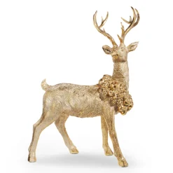 Raz Imports Raz Gold Large Laying or Standing Deer with Wreath Christmas Decoration Best