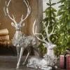 Raz Imports Raz Large Sitting or Standing Silver Deer with Wreath Christmas Figure Outlet