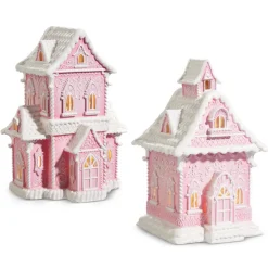 Raz Imports Raz Pink and White Lighted Christmas Gingerbread House Decoration Best
