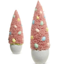 Raz Imports Raz Potted Pink Bottle Brush Trees with Easter Egg Ornaments Set of 2 4415512 Best