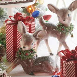 Raz Imports Raz Set of 2 12.75" Large Reindeer with Bottle Brush Wreath Christmas Figure 4212557 Online