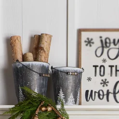Raz Imports Raz Set of 2 Galvanized Buckets with Trees Christmas Decorations 4355001 New