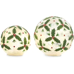 Raz Imports Raz Set of 2 Holly Leaf Battery Operated Lighted Ball Glass Christmas Decoration 4322866 Discount