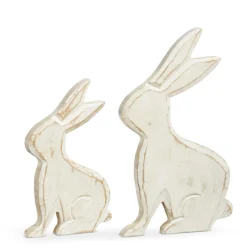 Raz Imports Raz Set of 2 Whitewash Wood Bunny Easter Figures 4424032 New