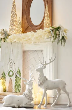 Raz Imports Raz Standing or Laying Large White Deer with Holly Wreath Christmas Decoration New