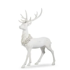 Raz Imports Raz Standing or Laying Large White Deer with Holly Wreath Christmas Decoration New