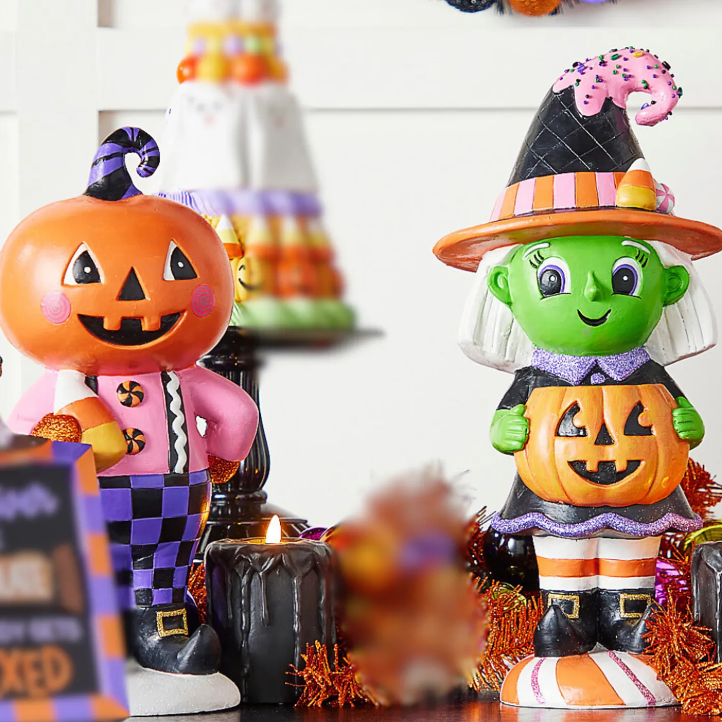 Raz Imports Raz Trick or Treater Witch or Pumpkin Man Large Halloween Figure Decoration