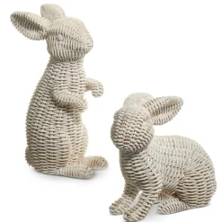 Raz Imports Raz White Basketweave Wicker Rabbits Set of 2 Easter Decorations 4411076 Outlet