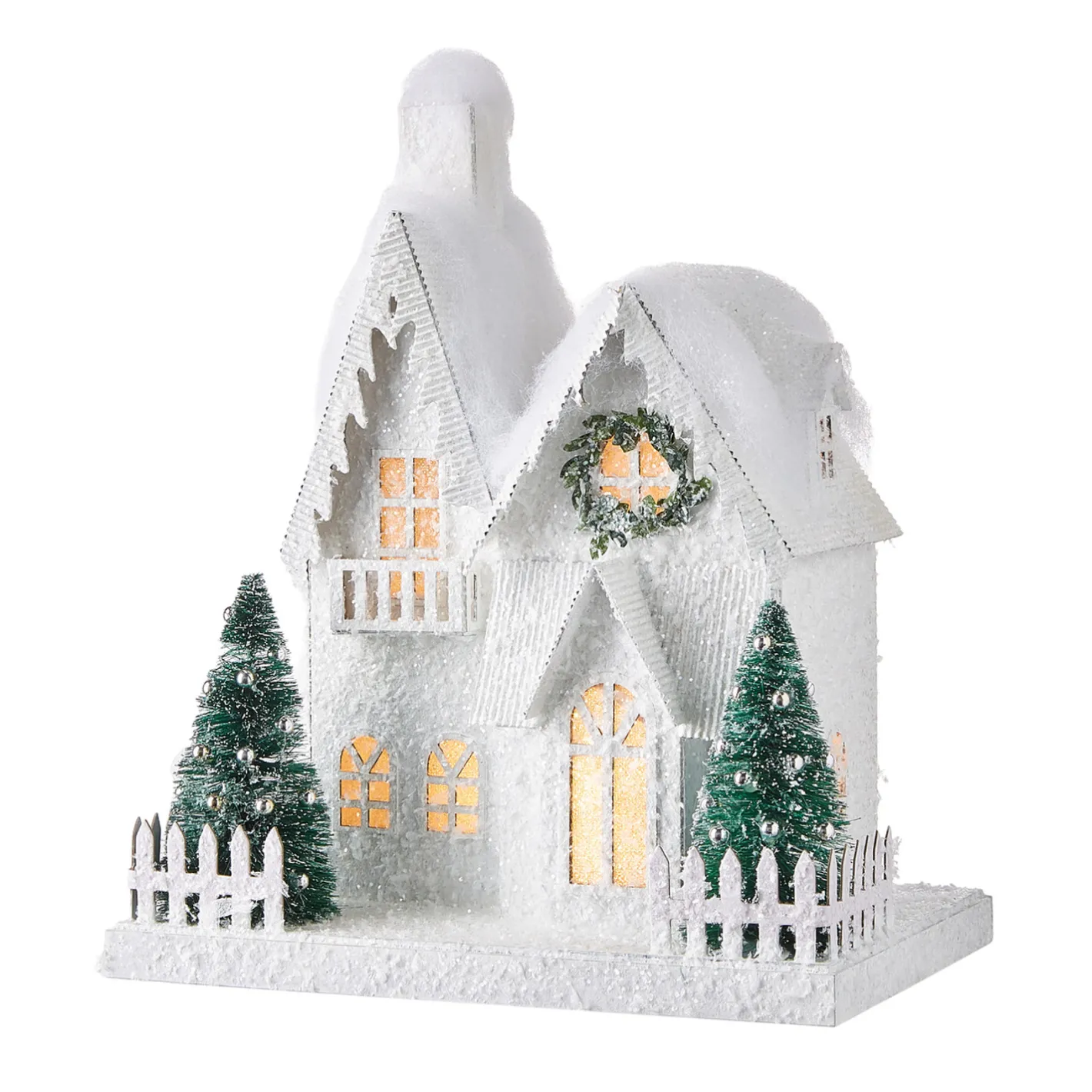 Raz Imports Raz White Flocked LED Lighted Battery Operated Christmas House