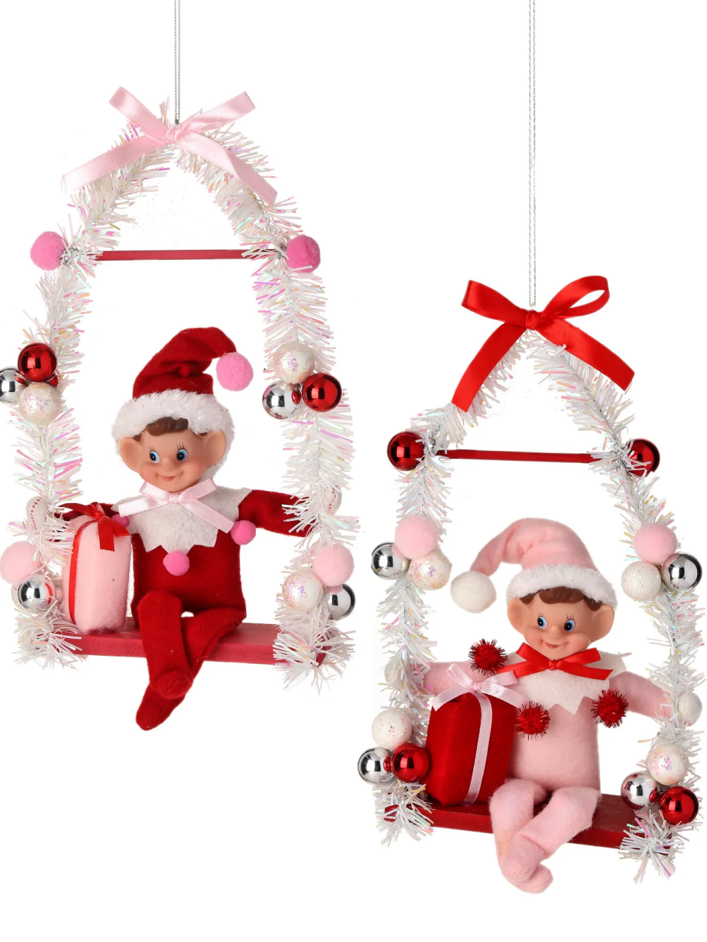 Regency International Regency 12" Pink or Red Pixie Elf on Swing Christmas Ornament MTX74256 Best