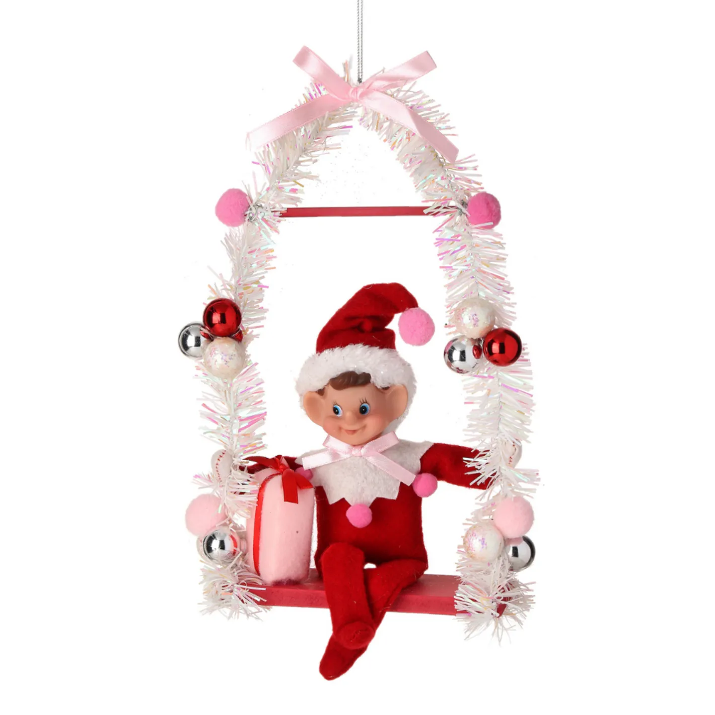 Regency International Regency 12" Pink or Red Pixie Elf on Swing Christmas Ornament MTX74256 Best
