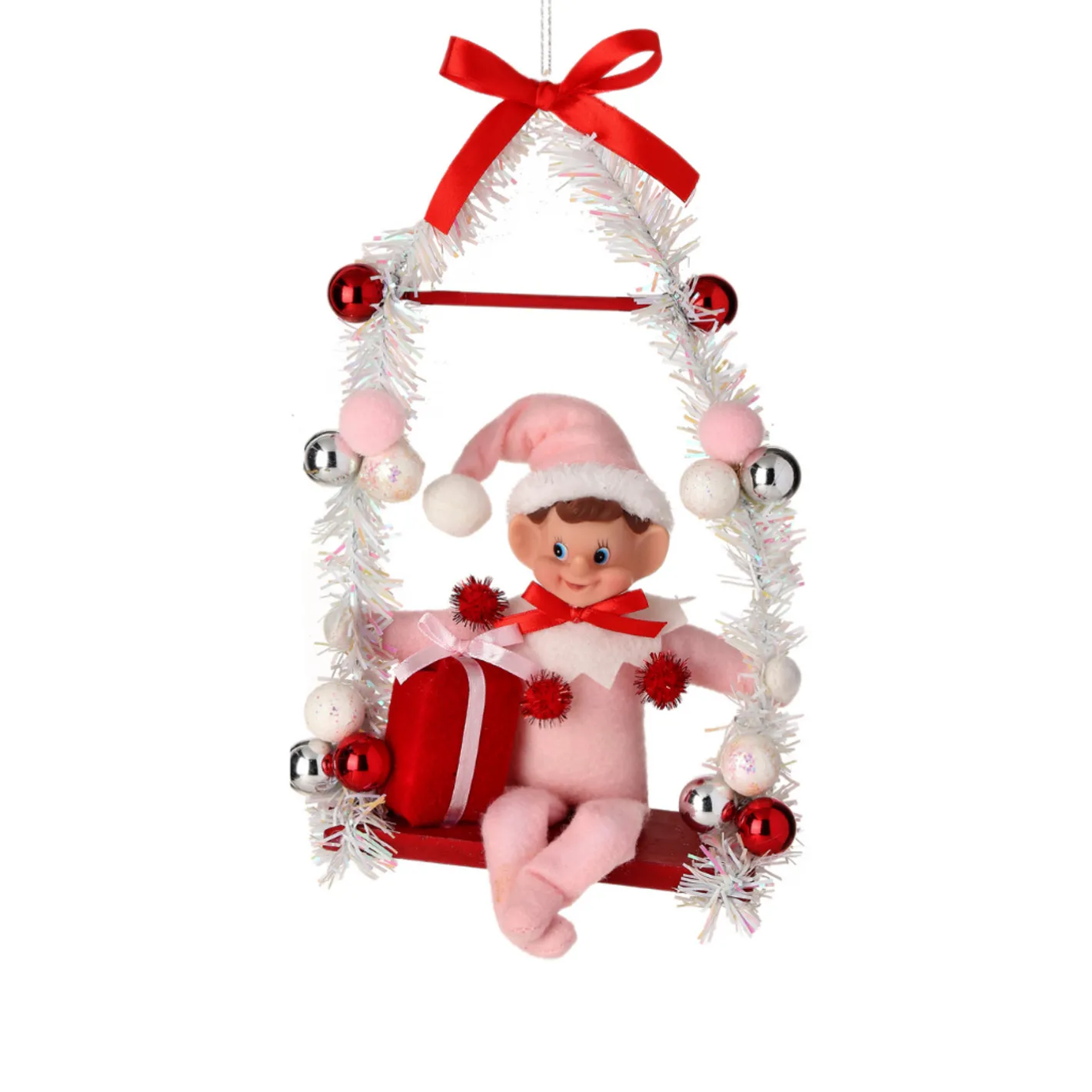 Regency International Regency 12" Pink or Red Pixie Elf on Swing Christmas Ornament MTX74256 Best