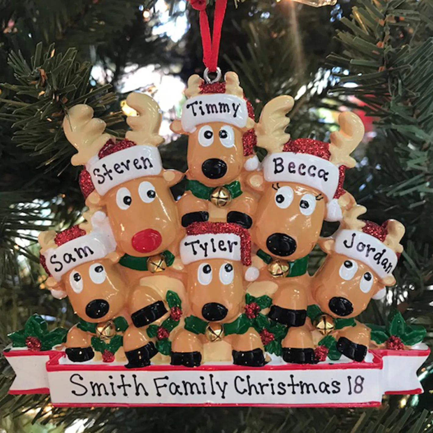 Polar X Reindeer Family of 6 Personalized Christmas Ornament New