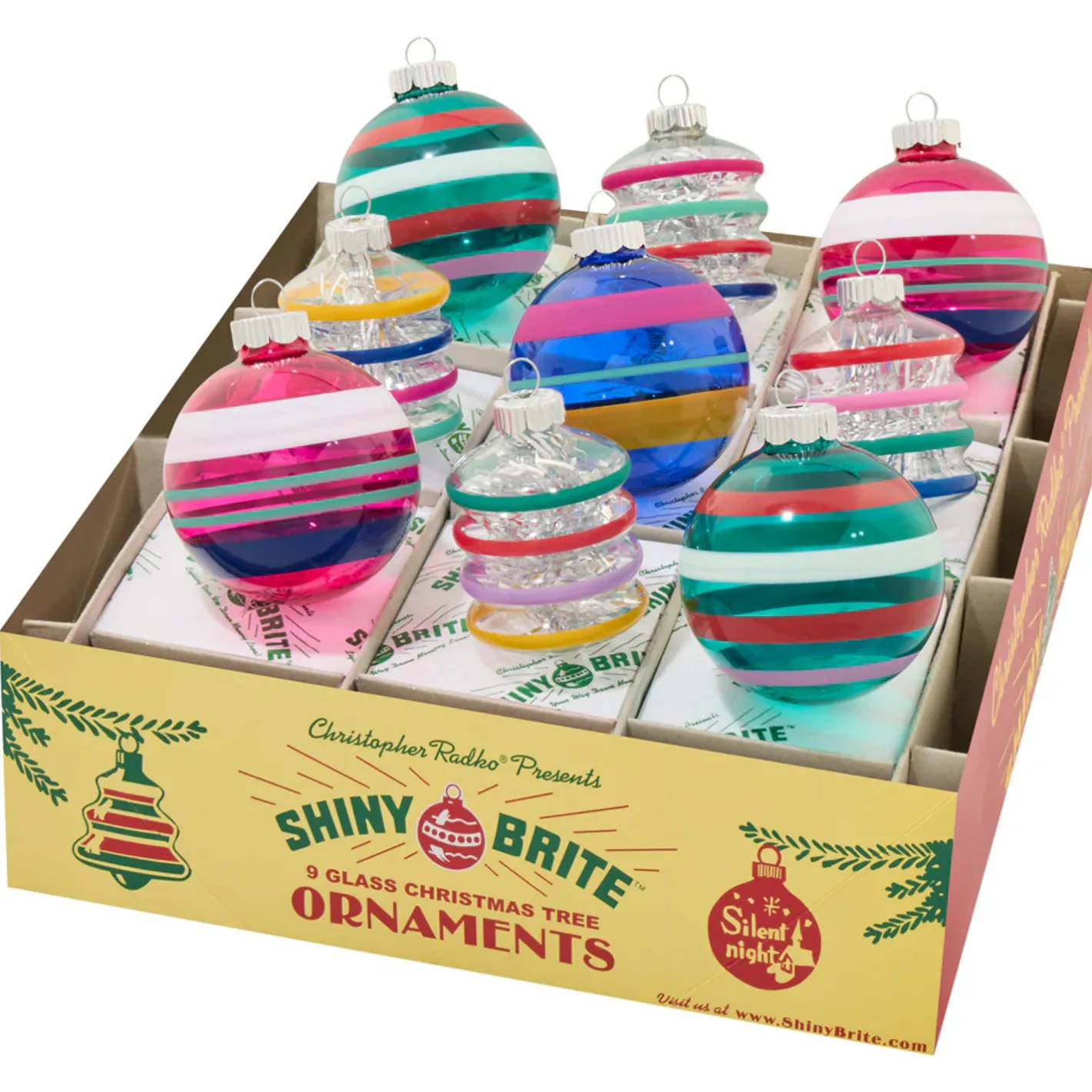 Shiny Brite Vivid Vintage 9 Count 2.5" Decorated Rounds & Lanterns Glass Christmas Ornament Set 4028281 Hot