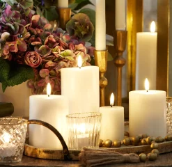 Raz Imports Uyuni 3" x 5", 7" or 9" Flat Top Moving Flame White Unscented Pillar Battery Candle Best