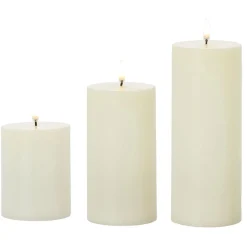 Raz Imports Uyuni 3" x 5", 7" or 9" Ivory Flat Top Flicker Flame Pillar Candle Discount