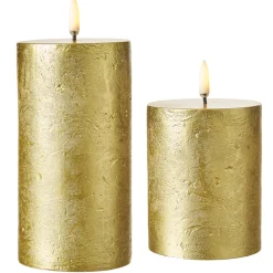 Raz Imports Uyuni 3" x 5" or 7" Gold Texture Flat Top Flicker Flame Pillar Candle Hot