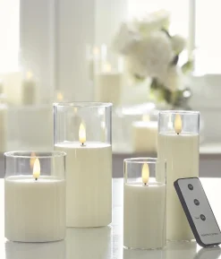 Raz Imports Uyuni Moving Flame Clear Glass Ivory Pillar Battery Candle New