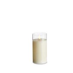 Raz Imports Uyuni Moving Flame Clear Glass Ivory Pillar Battery Candle New